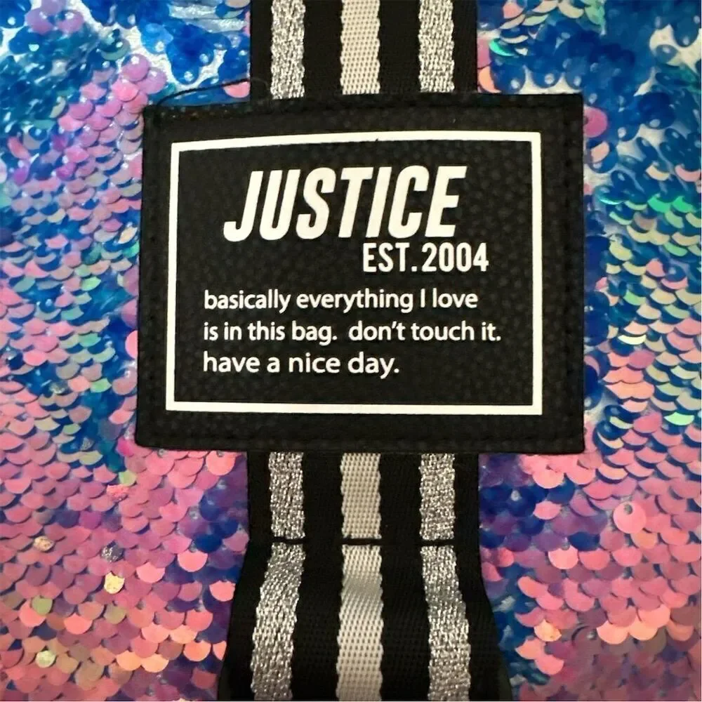 Justice Girls Large Pink Blue Sequin Backpack Multicolor Front Zipper Pocket